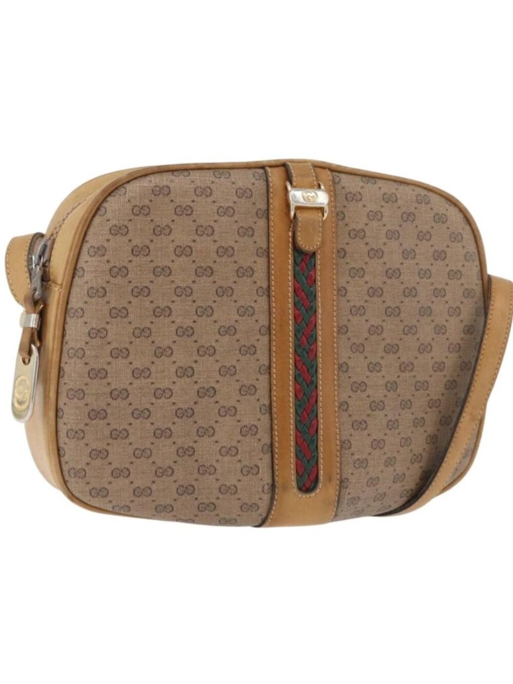 GUCCI Micro GG Supreme Shoulder Bag PVC Beige Gold